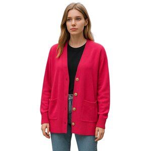LOFT Pink Long Sleeve Button Up Cardigan Sweater-Size XL-2 Front Pockets-V neck